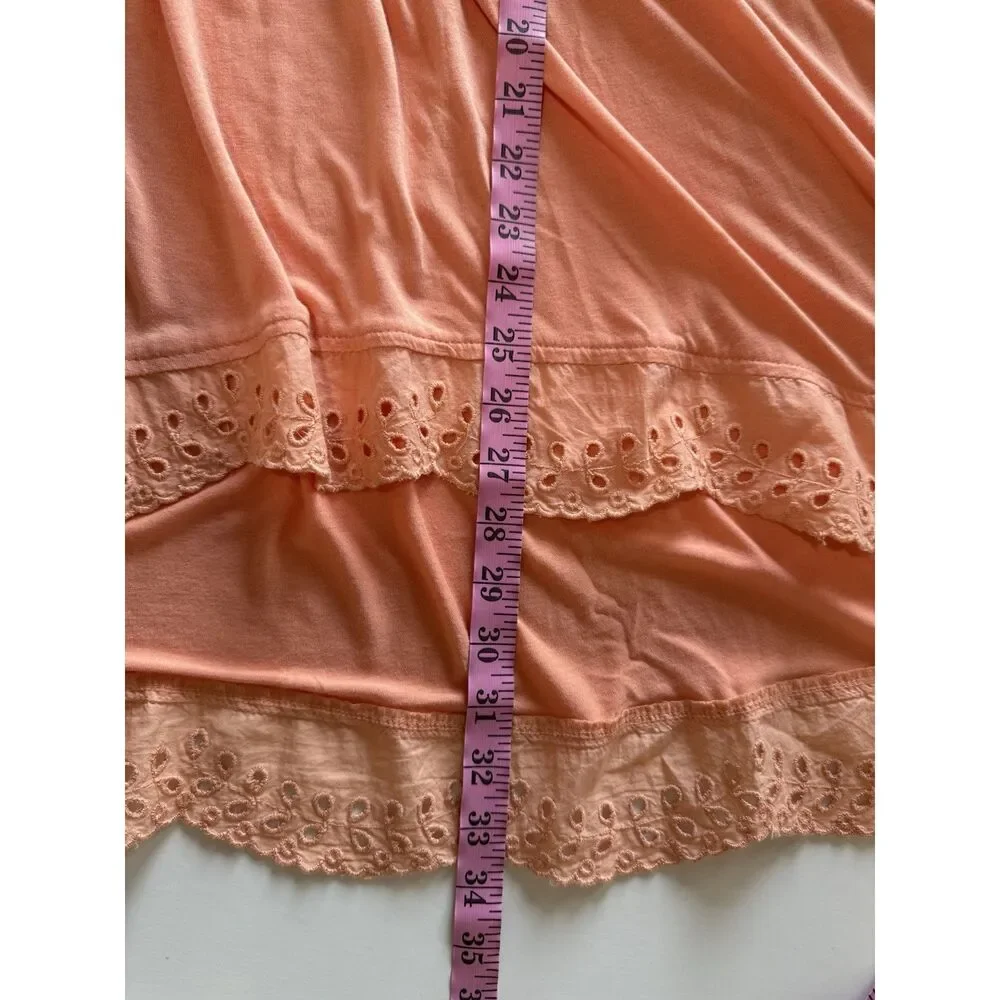 Free People Sea Of Love Tunic Top Peach Eyelet Bell Sleeve Blouse Boho Sequin Lg